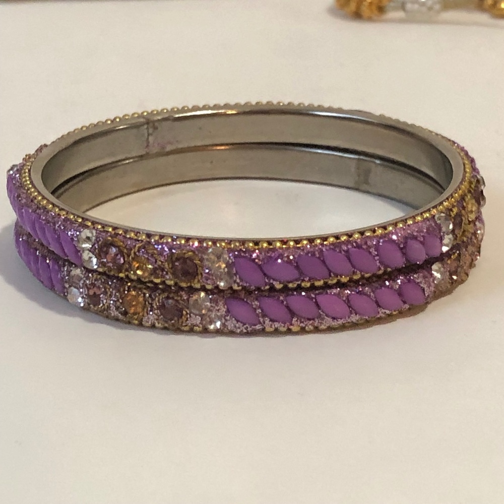 Two Stackable Purple Glittering Bangle Bracelets